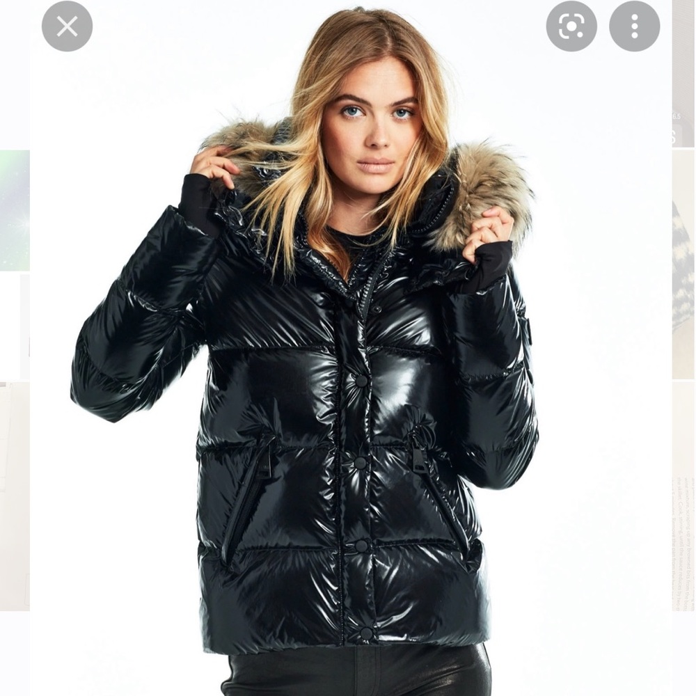 NWT • SAM NYC • Fur Annabelle Black Down Jacket/Coat with Removable Hood